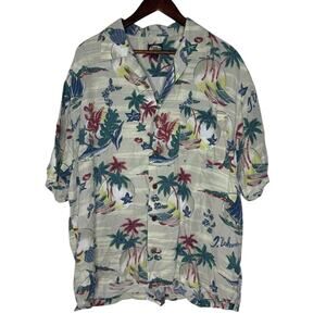 Tommy Bahama Shirt Large Tropical Print Palm Tree Surfboard Hawaii Beach